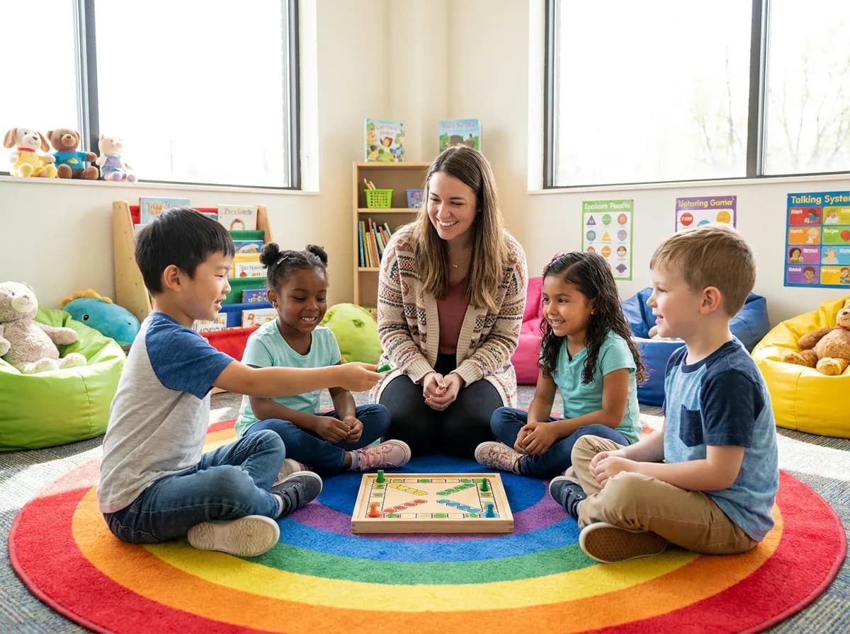 Children playing together in a guided group setting