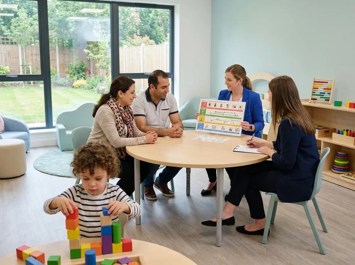 A doctor reviewing assessment results with a family