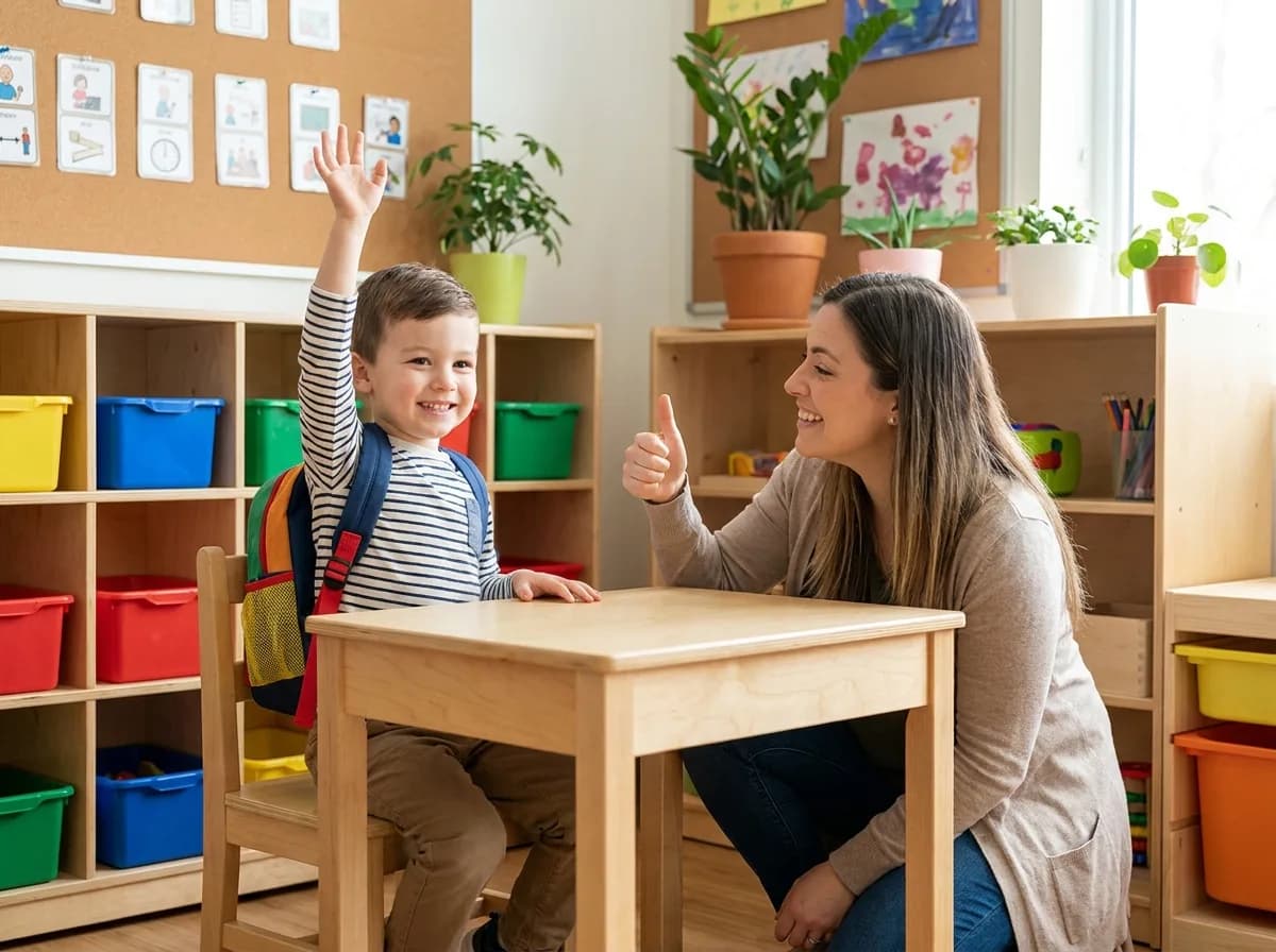 A child preparing for the classroom in a learning environment